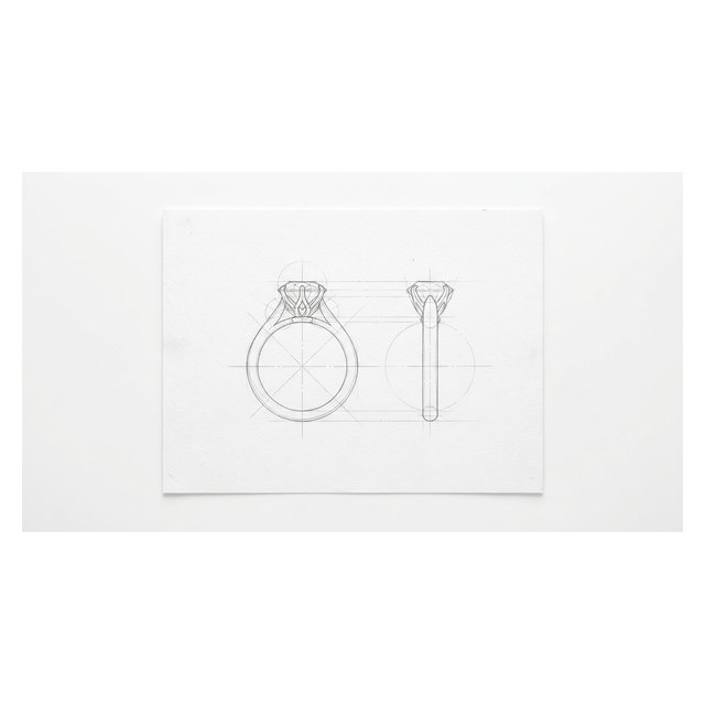 A precise technical drawing of ring views with construction and centre lines