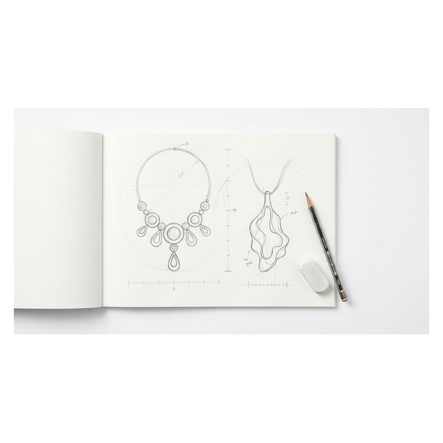 Pencil studies of symmetrical and asymmetrical jewellery designs with proportion guides