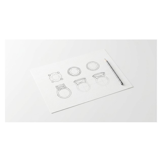Pencil drawings of gemstone settings — prong, bezel and channel — from top and side views