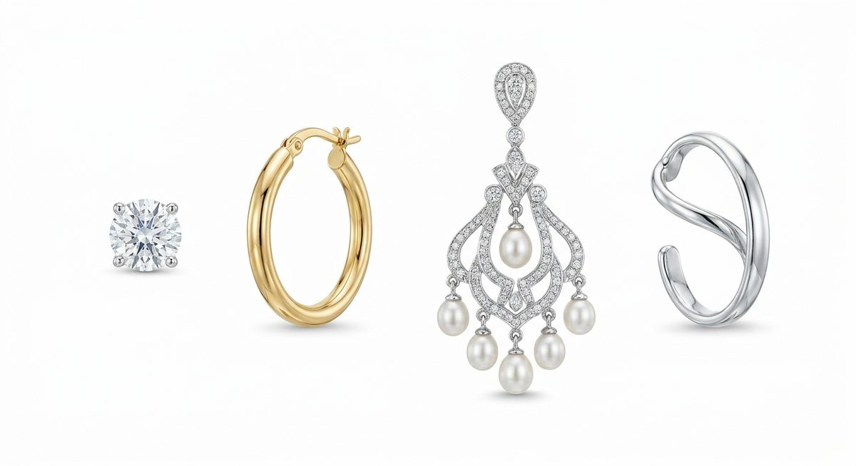 Earring types: stud, hoop, chandelier drop and ear cuff